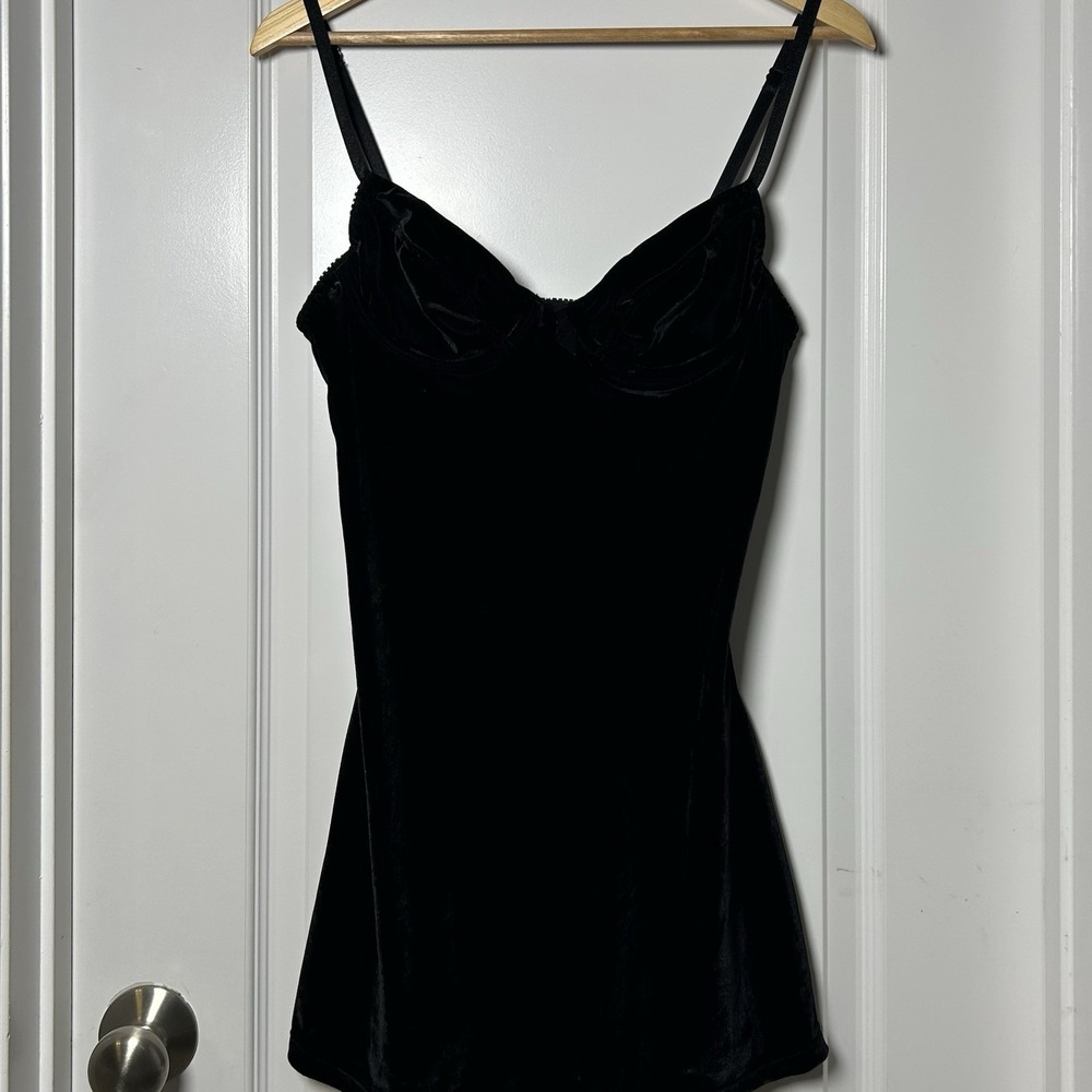 Gilligan & O'Malley Black Velvet Sweetheart Mini Slip Dress Whimsigoth Style‎